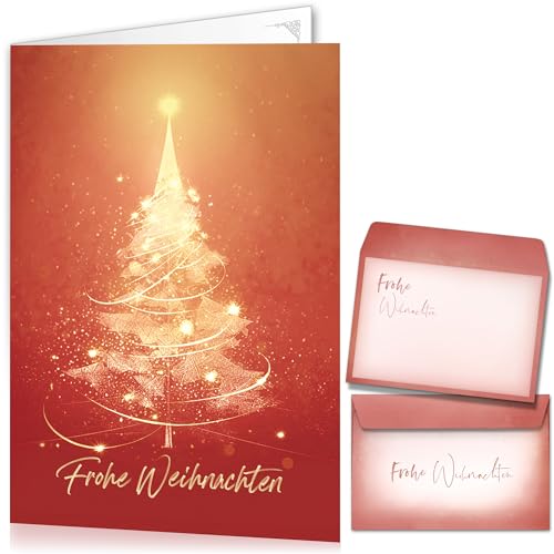 beriluDesign Weihnachtskarten mit Umschlägen 15er Set - Klappkarten mit Weihnachtsbaum-Motiv in Rot für die schönsten Weihnachtsgrüße von beriluDesign