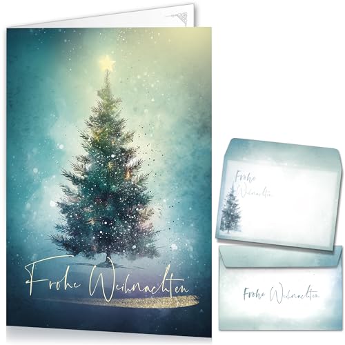 beriluDesign Weihnachtskarten mit Umschlägen 15er Set - Klappkarten mit Weihnachtsbaum-Motiv für die schönsten Weihnachtsgrüße von beriluDesign