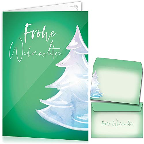 beriluDesign Weihnachtskarten mit Umschlägen 15er Set - Klappkarten mit Weihnachtsbaum-Motiv in Grün für die schönsten Weihnachtsgrüße von beriluDesign