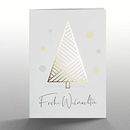 beriluDesign Weihnachtskarten mit Umschlägen 15er Set - Klappkarten mit Weihnachtsbaum-Motiv mit reflektierender Folie im Gold-Look für die schönsten Weihnachtsgrüße von beriluDesign