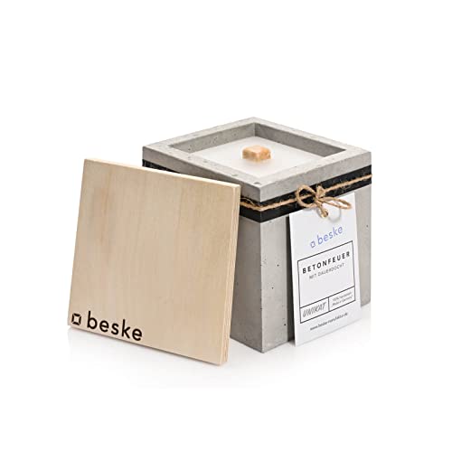Beske-Manufaktur Design Betonfeuer, Outdoor Kerze mit Dauerdocht, 13x13x13cm, Gartenfackeln zum nachfüllen mit Kerzenwachs, Unendliche Brenndauer durch Upcycling von Wachsresten von beske