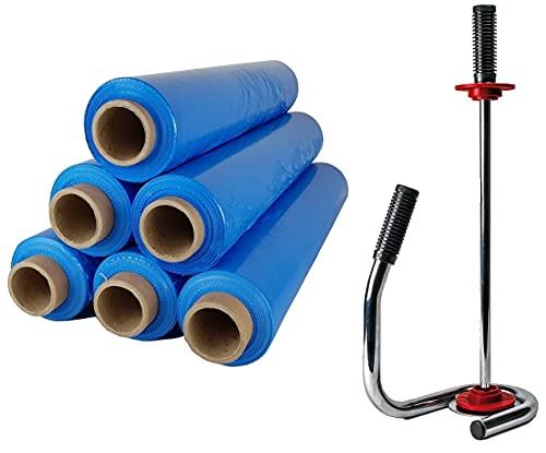 Profi Abroller Premium Chrome + 6 Rollen 2,5 kg Stretchfolie 23 my (Blau) von beste-folie