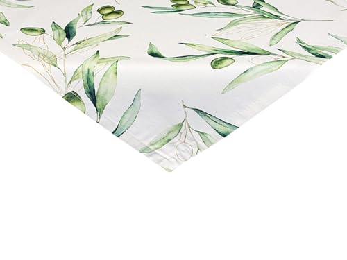 Tischdecke, Mitteldecke Olive ca. 60x60 cm – beties Italy Collection 100 % Baumwolle – Premium Qualität – weiß mit grünen Oliven und zart goldenen Details von beties