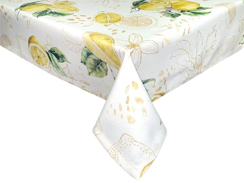Tischdecke Zitrone ca. 130x200 cm – beties Italy Collection 100 % Baumwolle – Premium Qualität – Hellbeige mit lebensgroßen Zitronen und zart goldenen Details von beties