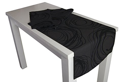 beties „Mystik“ Tischläufer XL ca. 40x220 cm abstraktes Kringel-Design in schwarz auf dunklem Background in 100% Baumwolle Farbe Schiefer-Schwarz von beties