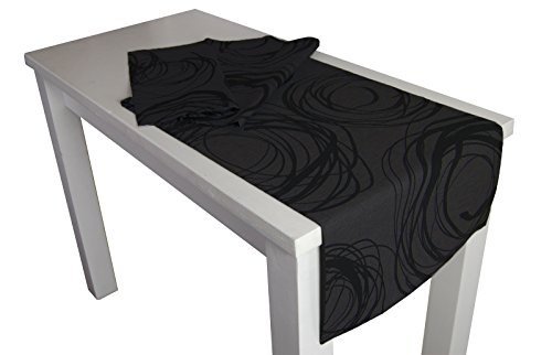 beties „Mystik“ Tischläufer XL ca. 40x220 cm abstraktes Kringel-Design in schwarz auf dunklem Background in 100% Baumwolle Farbe Schiefer-Schwarz beties „Mystik“ Tischläufer XL ca. 40x220 cm abstraktes Kringel-Design in schwarz auf dunklem Background in 100% Baumwolle Farbe Schiefer-Schwarz von beties