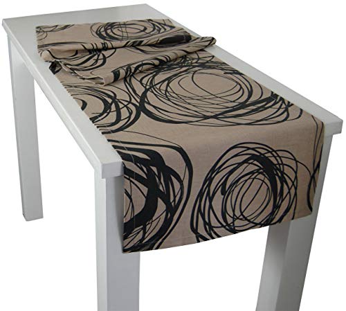 beties „Mystik“ Tischläufer XL ca. 40x220 cm abstraktes Kringel-Design in schwarz auf dunklem Background in 100% Baumwolle Toffee-Schwarz von beties