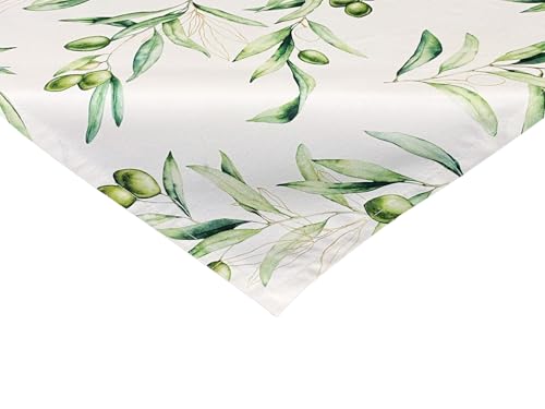beties Tischdecke, Mitteldecke Olive ca. 80x80 cm Italy Collection 100% Baumwolle – Premium Qualität – weiß mit grünen Oliven und zart goldenen Details von beties