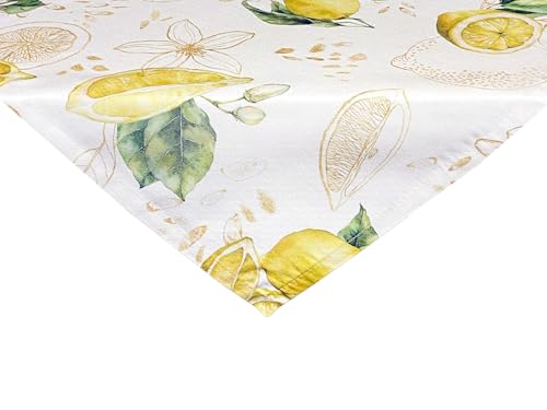 beties Tischdecke, Mitteldecke Zitrone ca. 80x80 cm Italy Collection 100% Baumwolle – Premium Qualität – Hellbeige mit lebensgroßen Zitronen und zart goldenen Details von beties