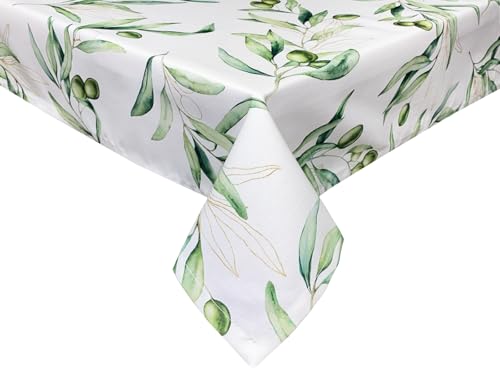 beties Tischdecke Olive ca. 130x170 cm Italy Collection 100% Baumwolle – Premium Qualität – weiß mit grünen Oliven und zart goldenen Details von beties