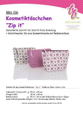 bettina bruder BBS 106 Schnittmuster Kosmetiktasche Zip IT mit Fotoanleitung von bettina bruder