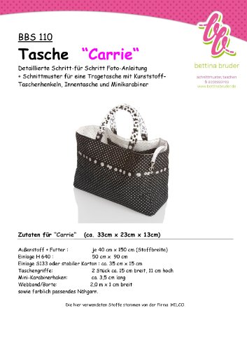 bettina bruder BBS 110 Schnittmuster Tasche Carrie mit Fotoanleitung von bettina bruder