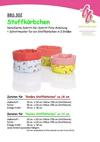 bettina bruder - BBS 302 Schnittmuster Stoffkörbchen Utensilo in 2 Größen Fotoanleitung bettina bruder - BBS 302 Schnittmuster Stoffkörbchen Utensilo in 2 Größen Fotoanleitung von bettina bruder