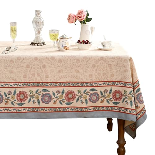 bilin gaier Tischdecke mit französischem Blumenmuster, für rechteckige Tische, weiche und strapazierfähige Leinen-Tischdecke mit orangefarbenem Blumenmuster, Dekoration für Küche, Partys, Couchtische von bilin gaier