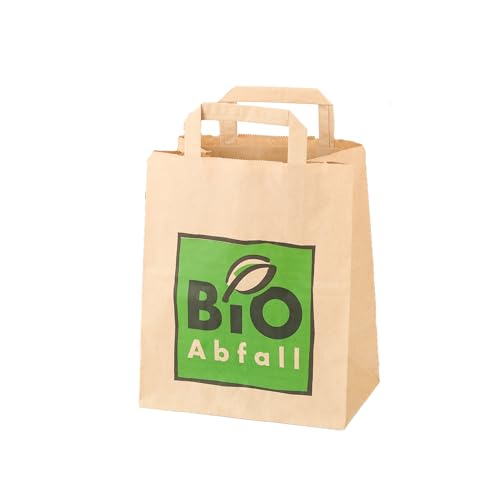 bioMat Kompostierbare 8l Papiertüten für Biomüll, 100 Biomülltüten mit Henkel aus Kraftpapier, Nassfest, Doppelter Boden von bioMat
