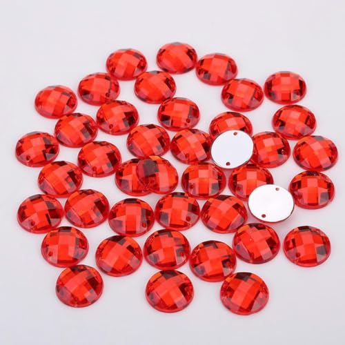 8 mm/10 mm/12 mm/15 mm runde Acryl-Strasssteine mit flacher Rückseite, 2 Löcher, zum Nähen von Strass-Kristallperlen für DIY-Handwerk, 18 Farben zur Auswahl, Rot, 10 mm, 100 Stück von birnn