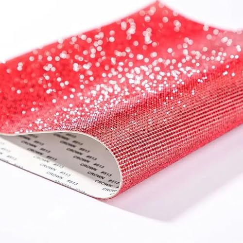 Schwarzer, selbstklebender Kristall-Strass-Bandbesatz, SS6, 2 mm, voller Kristall-Aufkleberbogen für Kunsthandwerk, DIY-Telefondekoration, Rot, 32 Reihen (6,4 cm) x 40 cm von birnn