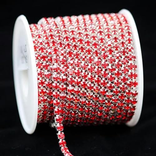 Yard 10 Yards/Rolle SS6-SS18 Kristall-Strasskette zum Aufnähen, zum Aufkleben, Strassbesatz, Cup-Kette für Kleidung, DIY-Kettenzubehör, silberne Basis, SS6 – 2 mm, 10 Yards – Rolle von birnn