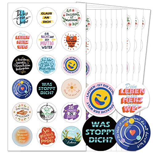 BIROYAL 504 Stk 4cm Sprüche Aufkleber Selbstklebend Motivationssticker Dekorative Sticker für Geschenk Briefumschlag Geschenktüten Scrapbook Laptop Notizbuch usw. (18 Motive) von BIROYAL