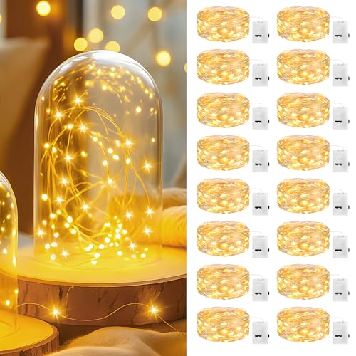 bitjam 16 Stück Mini LED Lichterkette mit Batterie, 2M 3 Modes Kleine Lichterkette Wasserdicht für Party Hochzeit Halloween Beleuchtung Deko (WarmWeiß) von bitjam