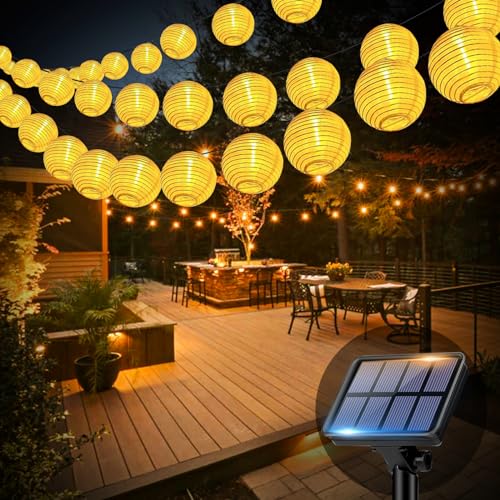 bitjam 18M Solar Lampions Außen Wetterfest, IP65 Wetterfest LED Solar Lichterkette Aussen Lampions Outdoor Weiß, 8 Modi LED Laterne Solarlichterkette für Garten Balkon Terrasse Deko (Warmweiß) von bitjam