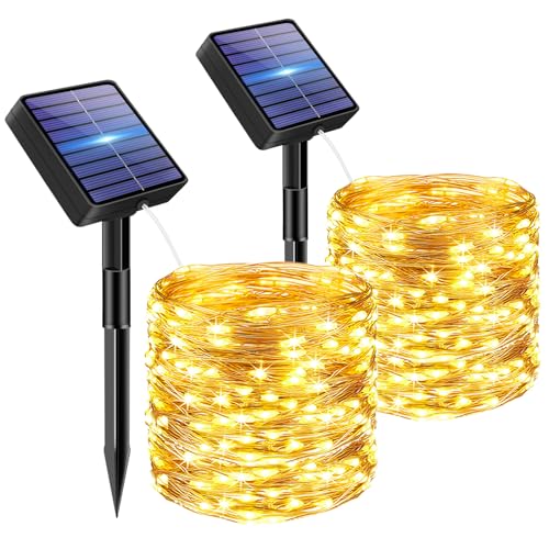 bitjam 2 Stück Solar Lichterkette Aussen, 12M 120 LED Lichterketten Solar Draußen 8 Modi IP65 Wasserdicht Solarlichterkette Außen Wetterfest für Garten Zaun Baum Hof Balkon Deko (Warmweiß) von bitjam