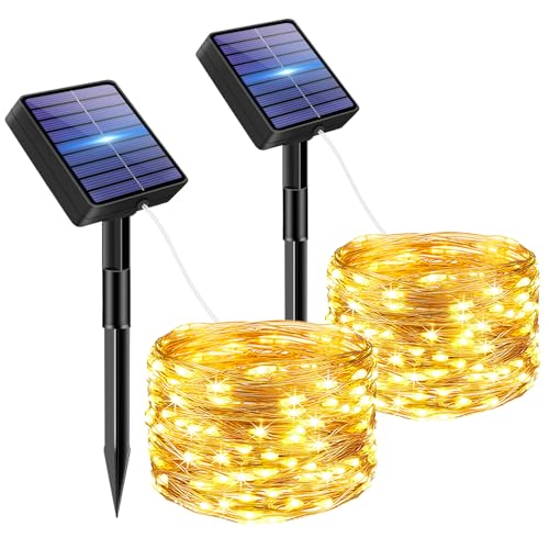 bitjam 2 Stück Solar Lichterkette Aussen, 5M 50 LED Lichterketten Solar Draußen 8 Modi IP65 Wasserdicht Solarlichterkette Außen Wetterfest für Garten Zaun Baum Hof Balkon Deko (Warmweiß) von bitjam