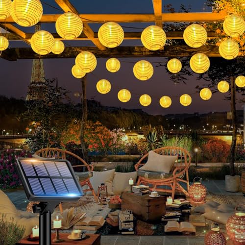 bitjam 8M 15LED Solar Lampions Außen Wetterfest, IP65 Wetterfest Solar Lichterkette Aussen Lampions Outdoor Weiß, 8 Modi LED Laterne Solarlichterkette für Garten Balkon Terrasse Deko (Warmweiß) von bitjam