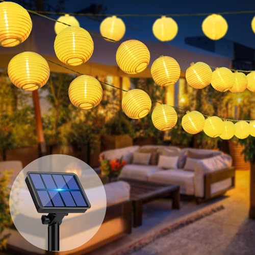 bitjam Solar Lichterkette Lampion Aussen 12M, 25LED Lampions Lichterkette Außen Wetterfest 8 Modi Laterne Solarlichterkette Outdoor IP65 Wasserdicht für Garten Balkon Terrasse Hof Party, Warmweiß von bitjam