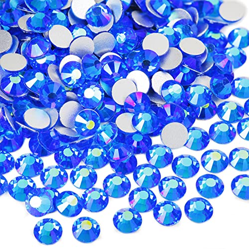 Blingirl ss20 Capri-blaue AB-Kristall-Strasssteine, flache Rückseite, 4,8 mm, blaue Aurora-Borealis-Beschichtung, zum Festkleben, Glassteine für selbstgemachte Becher, Kleidung, Schuhe, Tanzkostüme von blingirl