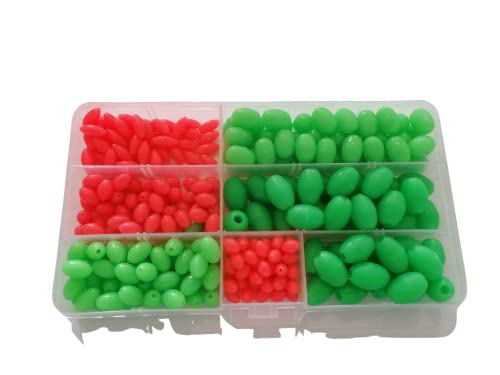 280 Perlen-Sortiment oval .selbstleuchtend grün & rot mix 6 Größen, 6-12mm,oval sortiert in Box .luminous + gratis Petri Heil! Aufkleber von blntackle76