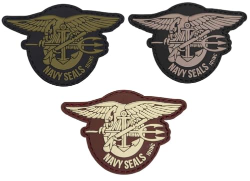 3D US Navy Seals PVC Emblem patch Aufnäher, Klett, Navy Seals (3er Mix: 1x grün, 1x braun & 1x grau) von blntackle76