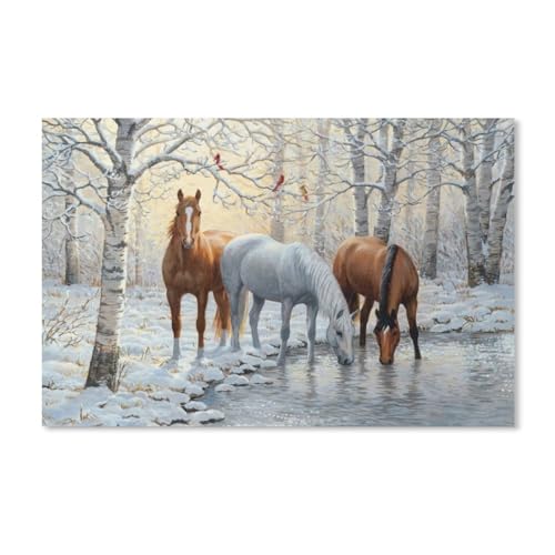 blobo 5D Custom Diamond Painting DIY，Pferde am Fluss im Winter，Diamant Mosaik Stickerei Rundbohrer Geschenk（40x50cm）-356 von blobo