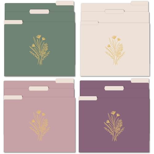 bloom daily planners Dekorative Aktenmappen, 12 Stück, Briefgröße (21,6 x 27,9 cm), 1/3 Zuschnitt-Tabs, ästhetische Ordner für Schule und Büro, Goldfolien-Blumen von bloom daily planners