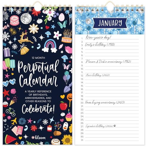 bloom daily planners Ewiger Flip-Kalender zum Aufhängen, 12,7 x 25,4 cm, monatlicher Wand-Organizer, Notizblock für wichtige Daten, Geburtstage, Jubiläen – Urlaubssymbole bloom daily planners Ewiger Flip-Kalender zum Aufhängen, 12,7 x 25,4 cm, monatlicher Wand-Organizer, Notizblock für wichtige Daten, Geburtstage, Jubiläen – Urlaubssymbole von bloom daily planners