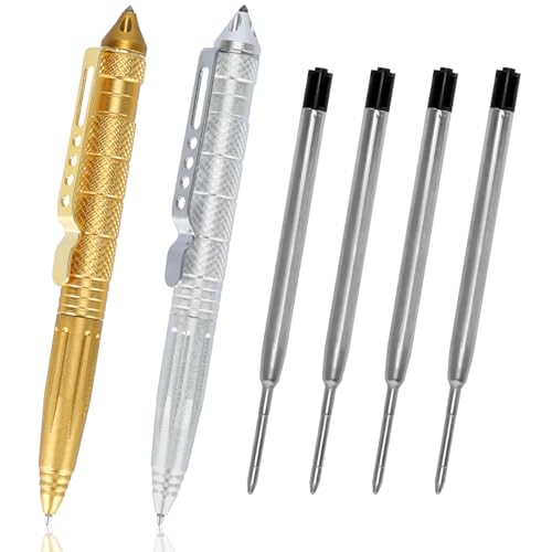 Tactical Pen,2 Stück Taktischer Kugelschreiber Multifunktional Aluminium mit 4 Tinten Nachfüllpackungen, Taktischer Stift, Taktischer Kugelschreiber, Survival Gadget, für Schreiben, Emergent Tool Und Tactical Pen,2 Stück Taktischer Kugelschreiber Multifunktional Aluminium mit 4 Tinten Nachfüllpackungen, Taktischer Stift, Taktischer Kugelschreiber, Survival Gadget, für Schreiben, Emergent Tool Und von bluaqua