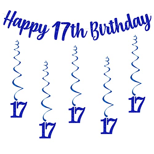 Party-Dekorationen zum 17. Geburtstag, Blau mit Happy 17th Birthday, Wimpelkette, Banner, hängende Wirbel, Luftschlangen, für Jungen, 17 Jahre, Geburtstag, Zubehör, Fotoautomaten-Hintergrund Party-Dekorationen zum 17. Geburtstag, Blau mit Happy 17th Birthday, Wimpelkette, Banner, hängende Wirbel, Luftschlangen, für Jungen, 17 Jahre, Geburtstag, Zubehör, Fotoautomaten-Hintergrund von bng-bng