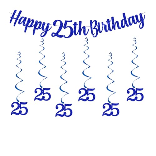 Party-Dekorationen zum 25. Geburtstag, blau, mit Wimpelkette zum 25. Geburtstag, Banner, hängende Wirbel, Luftschlangen für Jungen, Männer, Erwachsene, 25 Jahre alt, Geburtstag, Jahrestag, von bng-bng