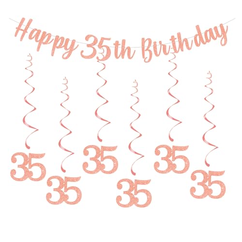 bng-bng Party-Dekorationen zum 35. Geburtstag, Roségold, mit Wimpelkette "Happy 35th Birthday", hängende Wirbel, Luftschlangen, 35 Banner für Frauen, Erwachsene, 35 Jahre alt, Geburtstag, Jahrestag, von bng-bng