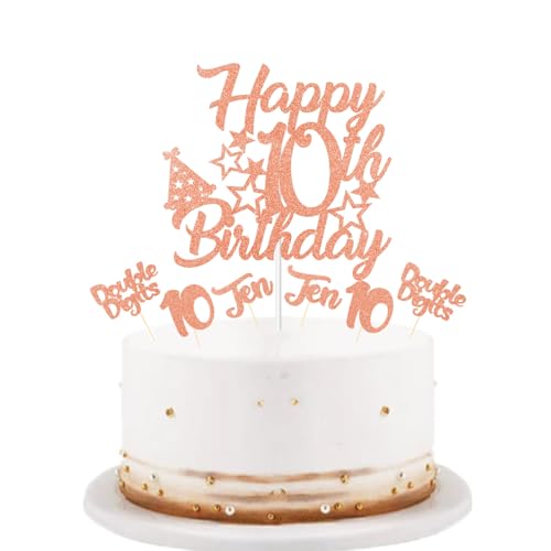 bng-bng Tortenaufsatz zum 10. Geburtstag, für Mädchen, Roségold, glitzernd, "Happy 10th Birthday", Cupcake-Topper für Mädchen, doppelstellig, 10 Jahre alt, Geburtstagsparty-Zubehör, Dekorationen bng-bng Tortenaufsatz zum 10. Geburtstag, für Mädchen, Roségold, glitzernd, "Happy 10th Birthday", Cupcake-Topper für Mädchen, doppelstellig, 10 Jahre alt, Geburtstagsparty-Zubehör, Dekorationen von bng-bng