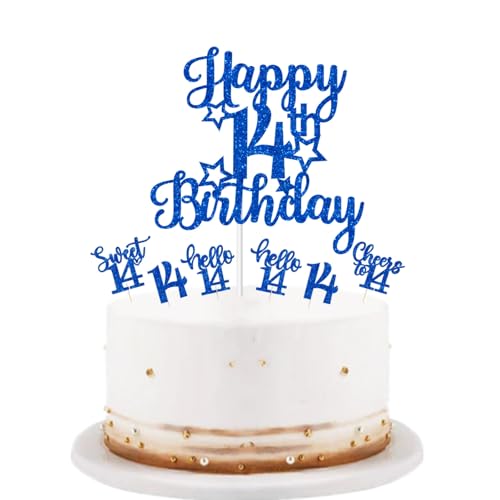 bng-bng Tortenaufsatz zum 14. Geburtstag, roségold, glitzernd, "Happy 14th Birthday", Cupcake-Topper für Mädchen, Alter 14. Geburtstag, Partyzubehör, Dekorationen von bng-bng