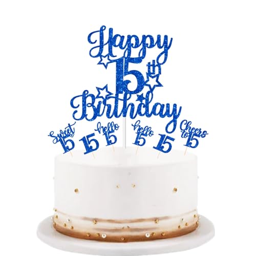 bng-bng Tortenaufsatz zum 15. Geburtstag, Roségold, glitzernd, "Happy 15th Birthday", Cupcake-Topper für Mädchen, Alter 15. Geburtstag, Partyzubehör, Dekorationen von bng-bng