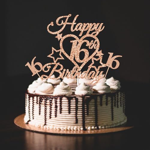 bng-bng Tortenaufsatz zum 16. Geburtstag, für Mädchen, Roségold, glitzernd, "Happy 16th Birthday", Cupcake-Topper für Mädchen, 16. Geburtstag, Partyzubehör, Dekorationen von bng-bng
