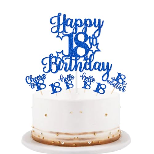 bng-bng Tortenaufsatz zum 18. Geburtstag, glitzernd, Blau mit Aufschrift "Happy 18th Birthday", Cupcake-Topper für Jungen und Mädchen, 18. Geburtstag, Partyzubehör, Dekorationen bng-bng Tortenaufsatz zum 18. Geburtstag, glitzernd, Blau mit Aufschrift "Happy 18th Birthday", Cupcake-Topper für Jungen und Mädchen, 18. Geburtstag, Partyzubehör, Dekorationen von bng-bng