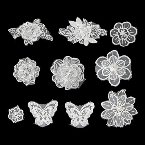 bociloy 3D-Applikationen mit weißer Spitze, Blumen-Applikationen, Schmetterling, bestickt, Organza, Braut-Applikation für Hochzeitskleid, DIY, Kleidung, Dekoration, zum Aufnähen, Stoffverzierungen für von bociloy