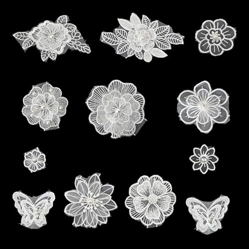 bociloy 3D-Applikationen mit weißer Spitze, Blumen-Applikationen, Schmetterling, bestickt, Organza, Braut-Applikation für Hochzeitskleid, DIY, Kleidung, Dekoration, zum Aufnähen, Stoffverzierungen für von bociloy