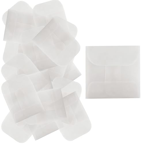 bociloy 50 Stück flache Pergaminpapiertüten, 5,1 x 5,1 cm, kleine Pergamin-Umschläge, halbtransparent, gewachste Papiertüten zur Aufbewahrung von Fotos, Briefmarken, Ringen, Schmuck, Münzen von bociloy