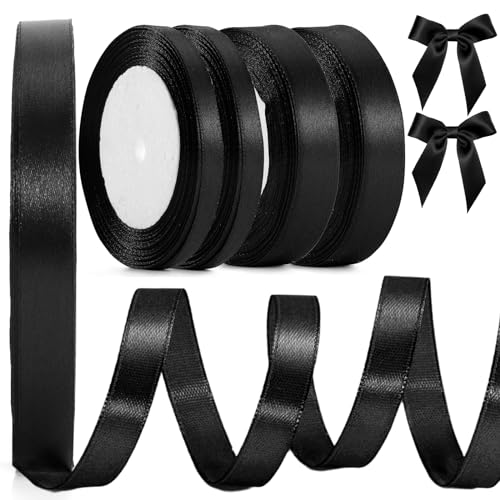 Satinband Schwarz,88M Schwarzes Band,Schleifenband Schwarz,10mm 20mm Geschenkband Schwarze schleife,Band schwarz trauerband für Geschenkverpackung Brautstrauß Basteln Geburtstag (4 ROLLE) von boeyeleny