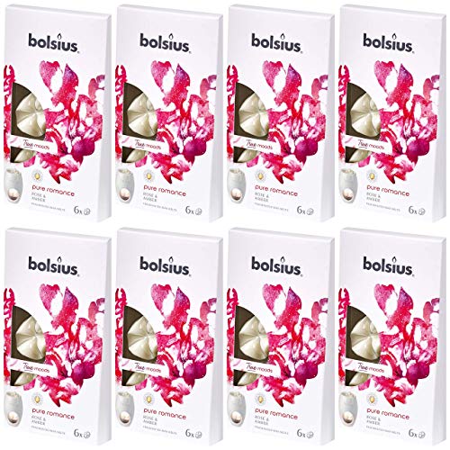 Bolsius Aromatic Wax Melts 8 x 6er Pack (48 Stück) Duft Schmelzblüten Wachs (Pure Romance: Rose & Amber (05)) von bolsius