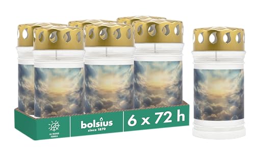 Bolsius Grablicht - mit Motiv - Himmel - Set 6 Stück - Länge Brenndauer 3 Tage - Trauerkerze & Gedenkstätte Kerzen - Sauberes Abbrennen - Ohne Palmöl von bolsius